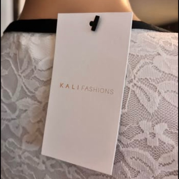 White Lace Dress with Black Trim - Picture 3 of 4